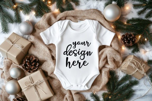 Christmas Baby Bodysuit Mockup for Product Mockups and Graphics